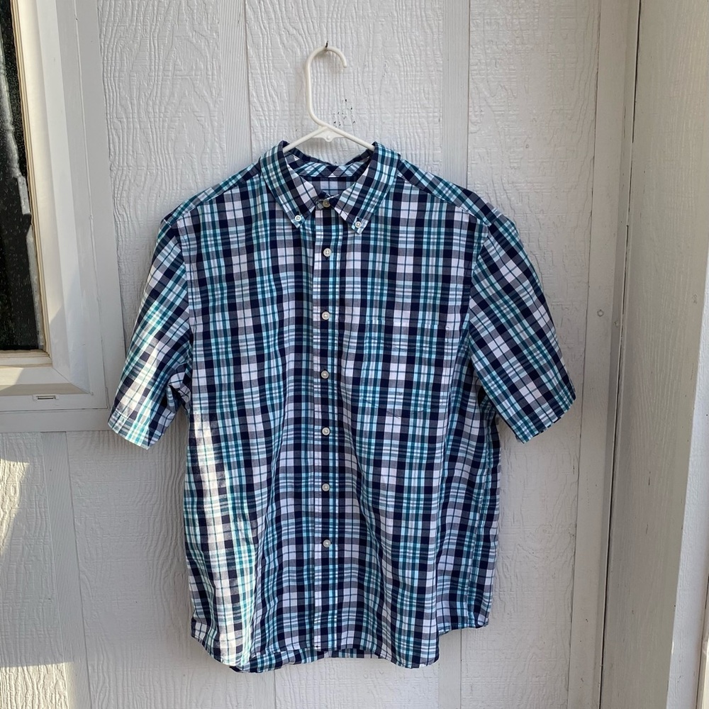 George Men's Casual Button Down Plaid Short Sleeve Shirt Size Large 42-44